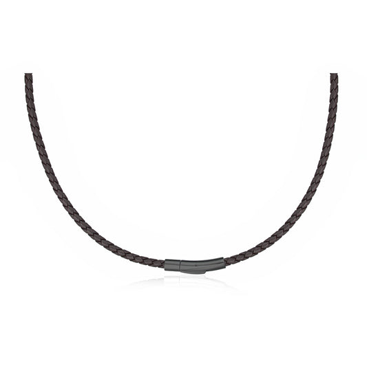 (3LB14N) 3mm Black Leather Necklace With Black Stainless Steel Clip