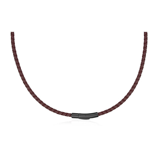 (3LBR14N) 3mm Brown Leather Necklace With Black Stainless Steel Clip