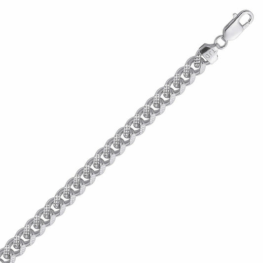 (MIA250D) 8.2mm Italian Rhodium Plated Sterling Silver Diamond Cut Pave Miami Cuban Chain with Box Lock