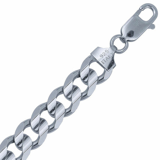 (CUR260C) 9.1mm Italian Rhodium Plated Sterling Silver Concave Curb Chain
