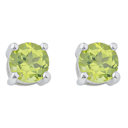 (EMS103) 5mm Natural Gemstone Claw-Set Round Stud Earrings With Rhodium Plated Sterling Silver