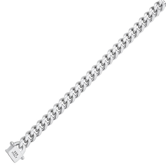 (MIA180) 6.3mm Italian Rhodium Plated Sterling Silver Miami Cuban Chain With Box Lock