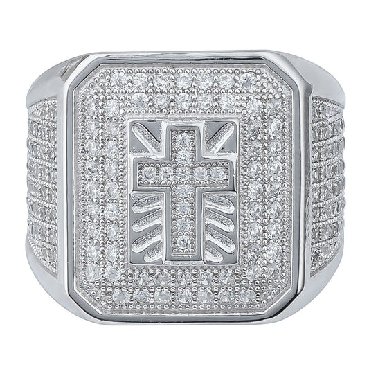 (MR181W) Rhodium Plated Sterling Silver Ring – Size 10