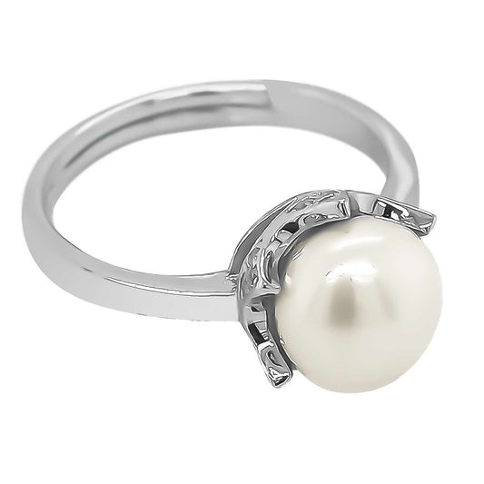 R164 – Rhodium Plated Sterling Silver Pearl Ring