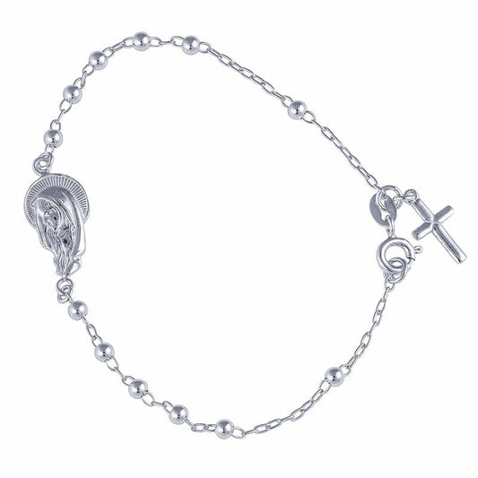 (ROS036B) 3mm Rhodium Plated Sterling Silver Plain Ball Rosary Bracelet – 19cm