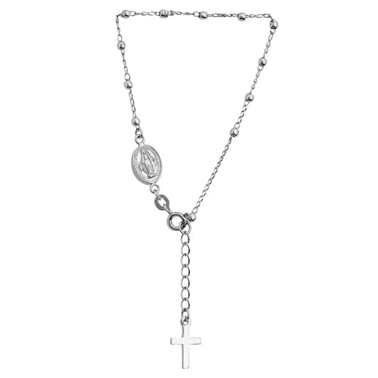 (ROS112B) 3mm Rhodium Plated Sterling Silver Rosary Bracelet With Extension – 17+3cm