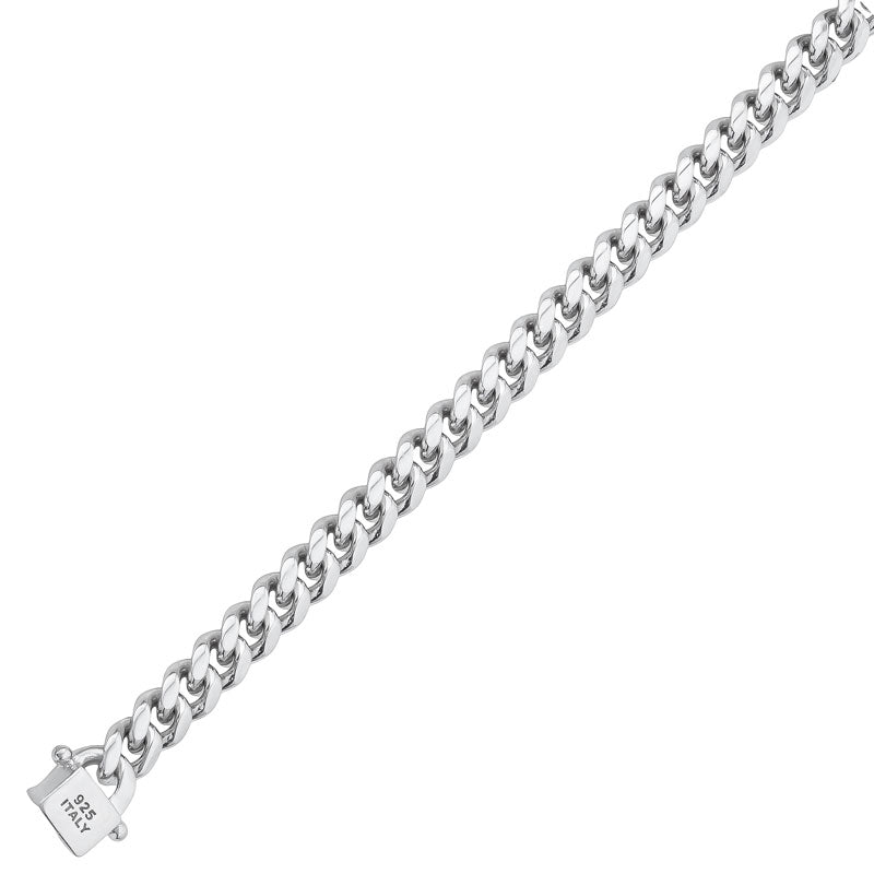 (MIA200B) 7mm Italian Rhodium Plated Sterling Silver Miami Cuban Chain With Box Lock
