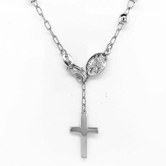 (ROS037B) 3mm Rhodium Plated Sterling Silver Diamond Cut Rosary Bracelet – 19cm