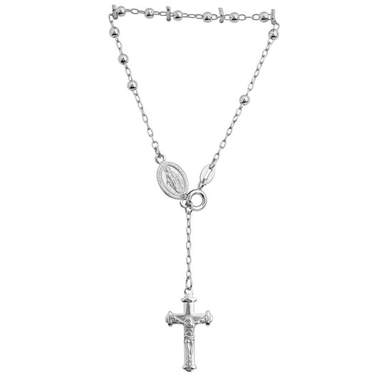 (ROS116B) 3mm Rhodium Plated Sterling Silver Plain Rosary Bead Bracelet