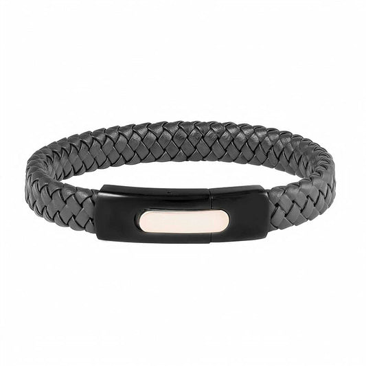 (12LB13) 12mm Black Leather Bracelet